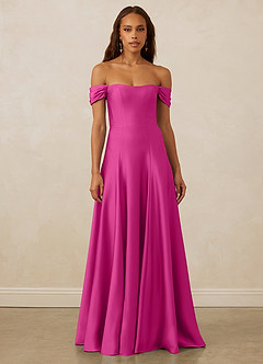 Christian Siriano Bridal for Azazie 1002 Bridesmaid Dresses Fuchsia A-Line Off the Shoulder Stretch Satin Convertible Dress image2
