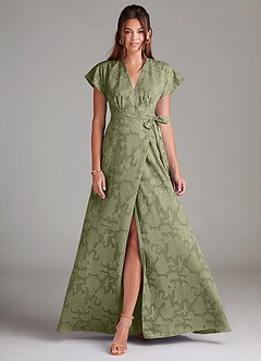 Azazie Ling Bridesmaid Dresses Pistachio A-Line Pleated Floral Burnout Dress image1