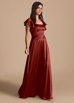 Azazie Bondi Bridesmaid Dresses Terracotta A-Line Bow Metallic Satin Dress image4