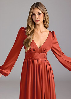 Azazie Norah Robes de demoiselle d'honneur Robe Trapèze en Satin extensible Rouille image5