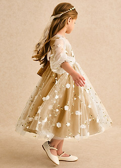 Azazie Elowen vestidos de niña de las flores Vestido de Caramelo de Encaje de Corte en A con Escote de Corazón image6