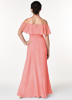 Azazie Maggie Junior Coral A-Line Off the Shoulder Chiffon Dress image2