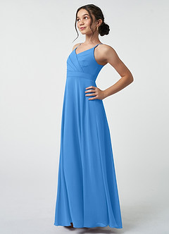 Azazie Avelina Junior Blue Jay A-Line Pleated Chiffon Dress image4
