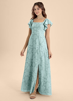 Azazie Bondi Junior A라인 절하다 플로럴 번아웃 플로어 길이 주니어 신부 들러리 드레스 image1