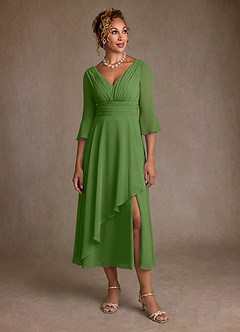 Azazie Aerynne Kleider für die Brautmutter A-Linie Plissee Chiffon Kleid Basilikum image4