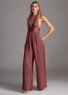 Azazie Oli Bridesmaid Dresses Amethyst Pleated Stretch Satin Jumpsuit image1