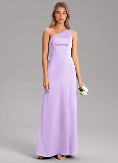 Azazie Feby Bridesmaid Dresses Lilac A-Line One Shoulder Stretch Satin Dress image7