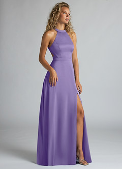 Azazie Clarice Robes de demoiselle d'honneur Robe Trapèze en Satin extensible Col haut Tahiti image2