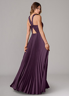 Azazie Afra Bridesmaid Dresses Plum A-Line Pleated Stretch Satin Dress image2