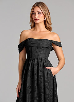 Azazie Hattie Final Sale Black A-Line Corset Floral Burnout Dress image6