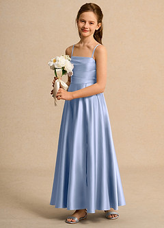 Azazie Pebbles Junior Formal vestidos de niña de las flores Vestido de Hielo de Satin Mate de Corte En A con Plisado image5