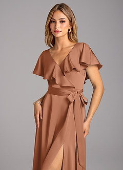 Azazie Lainey Robes de demoiselle d'honneur Robe Trapèze en Satin extensible avec poches Bronze image6