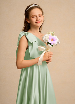 Azazie Guppy Junior Formal Flower Girl Klänningar Klä A-Line i Matt satäng Ena axeln image6
