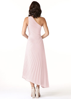 Azazie Kirra Bridesmaid Dresses Blushing Pink A-Line One Shoulder Chiffon Dress image2
