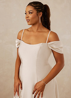 Christian Siriano Bridal for Azazie 1002 Bridesmaid Dresses White Alabaster A-Line Off the Shoulder Stretch Satin Convertible Dress image9