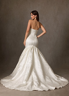 Azazie Quinta Wedding Dresses Antique White Mermaid Strapless Floral Jacquard Dress image2