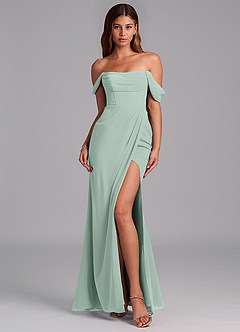 Azazie Johana Bridesmaid Dresses Agave Mermaid Off the Shoulder Chiffon Convertible Dress image3