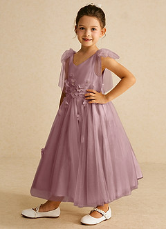 Azazie Minia Flower Girl Dresses Dusty Rose A-Line Bow Matte Satin Dress image5