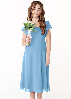 Azazie Bondi Junior Linia A Marszczony Szyfon Długość herbaty Młodsza druhna Sukienka image4