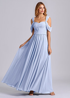 Azazie Koa 신부 들러리 드레스 A라인 오프 더 숄더 쉬폰 바닥 길이 드레스 image5