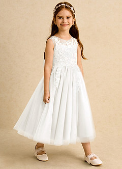 Azazie Sundae Abiti da Ragazza di Fiori Abito Principessa in Pizzo Avorio image4