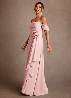 Azazie Amherst Mother of the Bride Dresses Powder Pink A-Line Off the Shoulder Chiffon Dress image4