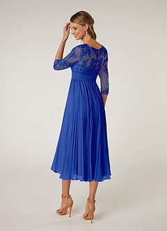 Azazie Tutu Abiti per la Madre della Sposa Abito A-Line in Chiffon in Pizzo con Scollo a Barca Blu Reale image4