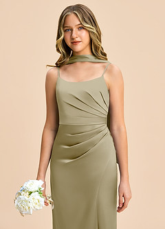 Azazie Calandra Junior Moss Green Sheath Pleated Stretch Satin Dress image7