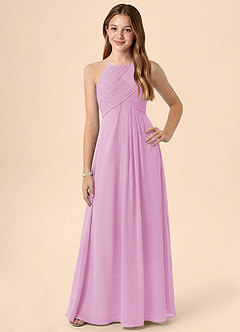 Azazie Ginny Junior Candy Pink A-Line Pleated Chiffon Dress image1
