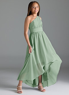 Azazie Mathilda Junior Agave A-Line Pleated Chiffon Dress image3