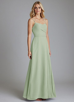 Azazie Celaena Robes de demoiselle d'honneur Robe Trapèze en Mousseline de soie Plissée Vert Sauge image2
