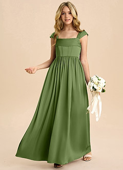 Azazie Hattie Junior Linia A Pofałdowany Satyna elastyczna Długość podłogi Młodsza druhna Sukienka image4