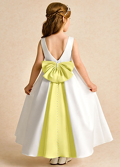 Azazie Cherry Flower Girl Dresses Ivory Canary Ball-Gown Pleated Matte Satin Dress image1