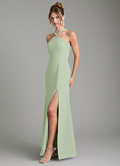 Azazie Rue Bridesmaid Dresses Dusty Sage A-Line Halter Chiffon Dress image5