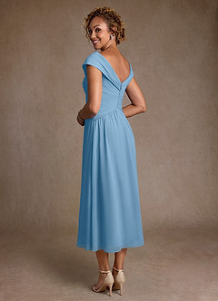 Azazie Mirta Final Sale Steel Blue A-Line Pleated Floral Burnout Dress image2