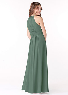 Azazie Bonnie Junior A-Linie Plissee Chiffon Kleid Eukalyptus image3