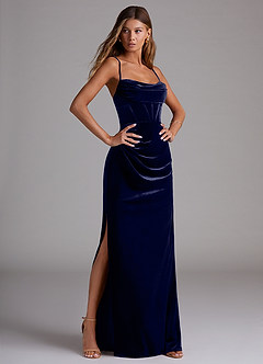 Azazie Mai Bridesmaid Dresses Dark Navy Sheath Sweetheart Neckline Velvet Dress image3
