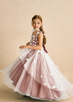 Azazie Darlina vestidos de niña de las flores Vestido de Marfil Rosa De Cedro de Tul de Princesa con Encaje image3