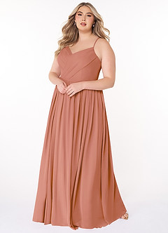Azazie Cora Vestidos de damas de honor Vestido de Mai Tai de Gasa de Corte en A con Plisado image8