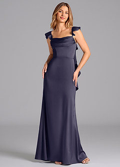 Azazie Adi Abiti da Damigella Abito A-Line in Raso Elasticizzato Plissettato Stormy image4