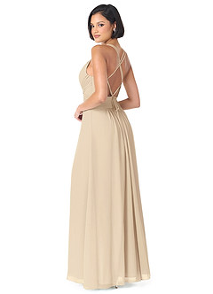 Azazie Farren Bridesmaid Dresses Champagne A-Line Pleated Chiffon Convertible Dress image5