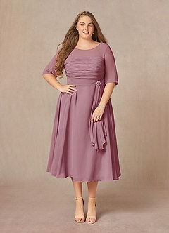 Azazie Naomi Mother of the Bride Dresses Vintage Mauve A-Line Boatneck Pleated Chiffon Dress image10