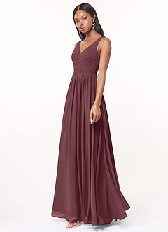 Azazie Keyla Bridesmaid Dresses Sangria A-Line V-Neck Pleated Chiffon Dress image2