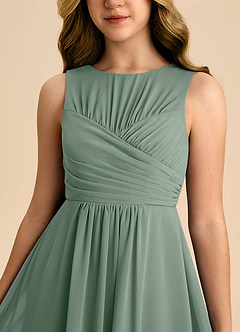 Azazie Skyla Junior Silver Sage A-Line Pleated Chiffon Dress image7