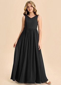 Azazie Hathaway Junior Black A-Line Bow Chiffon Dress image3