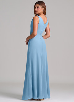 Azazie Nerine Brudtärnklänningar Klä av A-Linje i Chiffong Plisserad Stålblå image2