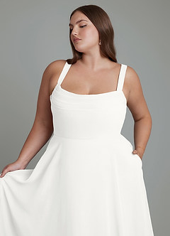 Azazie Shaude Bridesmaid Dresses White A-Line Pleated Chiffon Dress image11