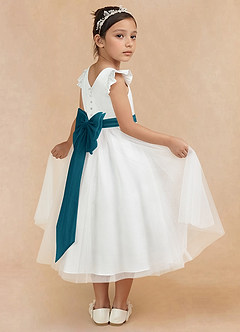 Azazie Hemi Flower Girl Dresses Ivory Ink Blue A-Line Bow Tulle Dress image1