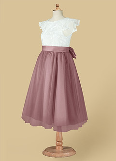 Azazie Vetty Flower Girl Dresses Ivory Dusty Rose A-Line Lace Tulle Dress image14