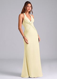 Azazie Valerie Vestidos de damas de honor Vestido de Sorbete De Limón de Gasa de Corte Sirena con Plisado image3